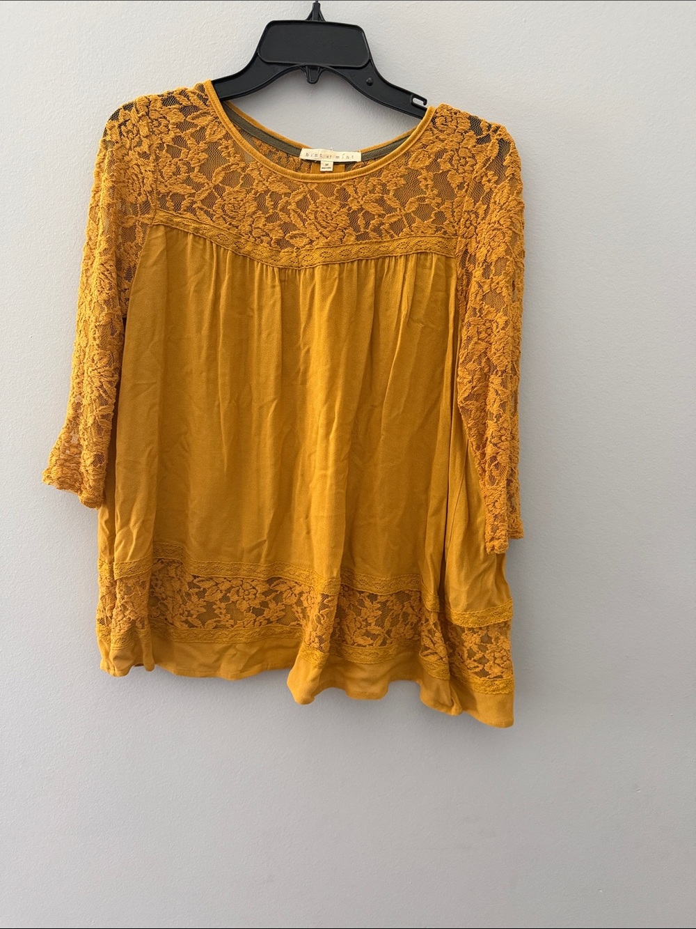 hint of mint Mustard Lace Yoke Blouse